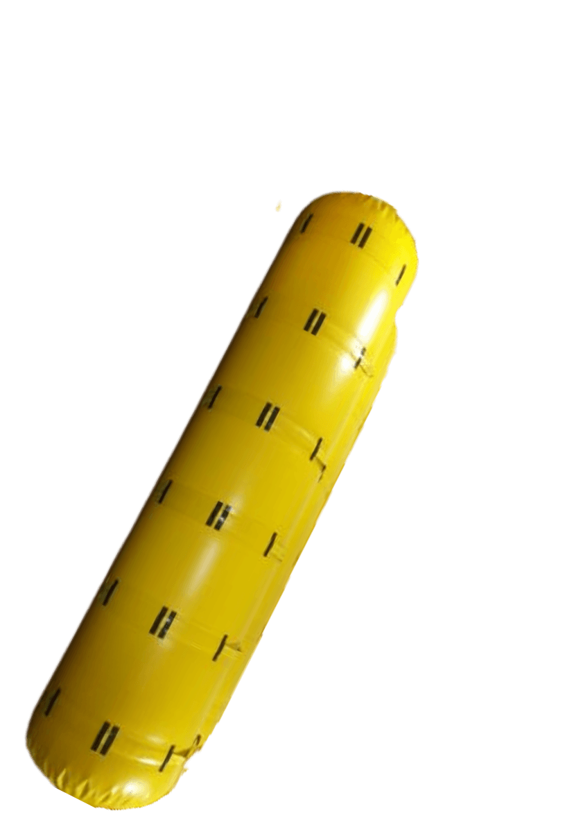 A detailed illustration of a salvage airbag with a yellow and black color scheme, showcasing its design and structure. The background is plain white, emphasizing the product.